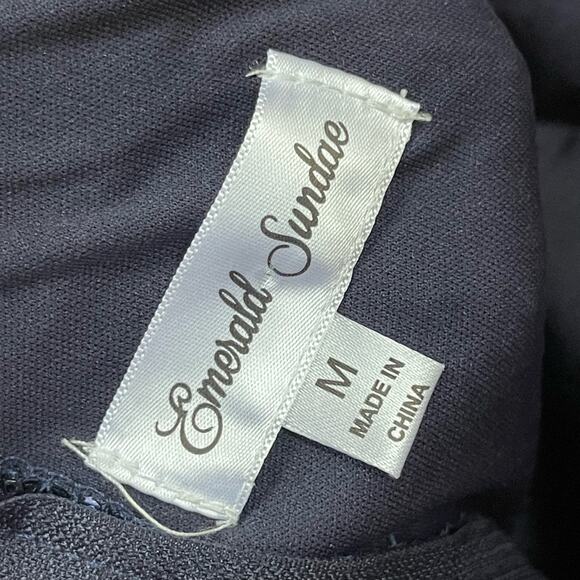 EMERALD SUNDAE Juniors One-Shoulder Sequin Lace Mini Dress Navy Size Medium - Picture 5 of 5